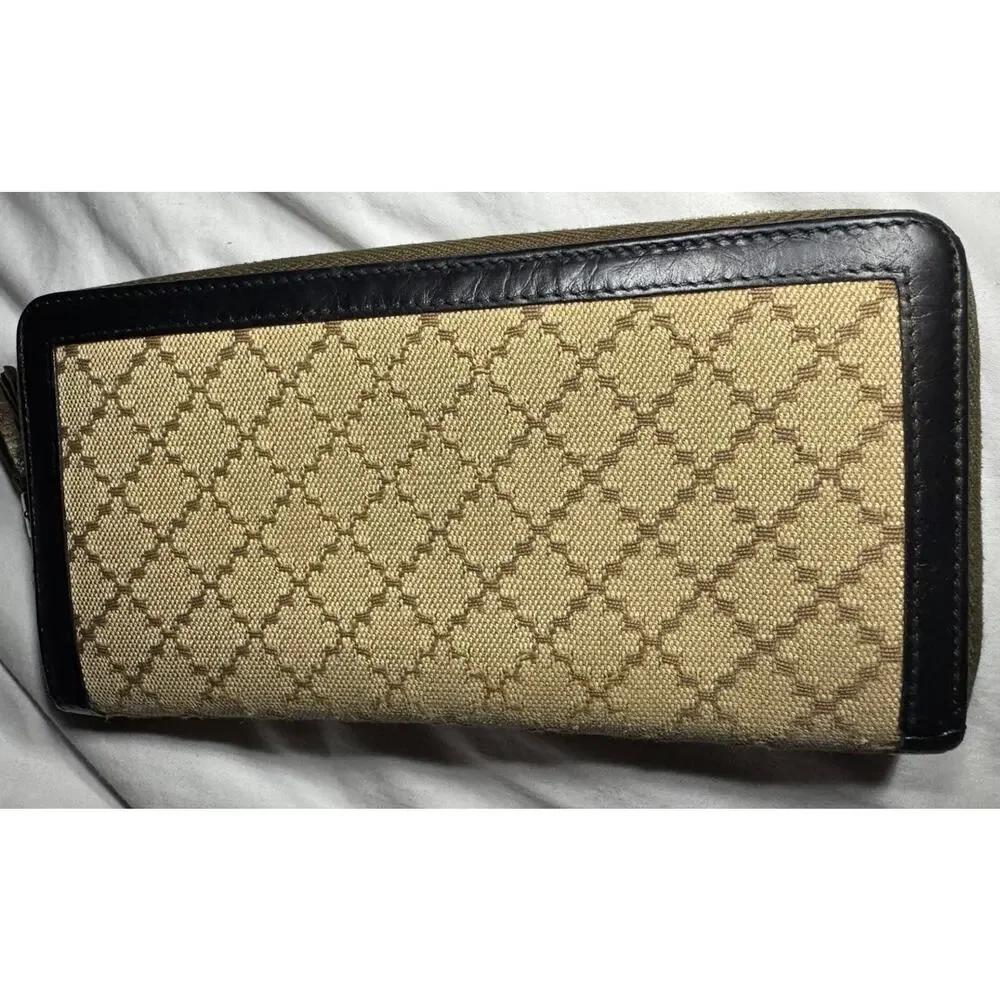 Gucci Bamboo Tassel Zip Around Wallet Beige Canvas Leather Vintage Authentic - Picture 7 of 16